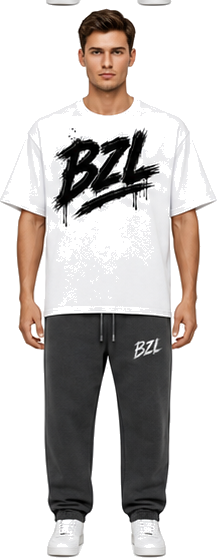 Model wearing White tee — BZL Waffle Raw Edge T-Shirt try-on preview