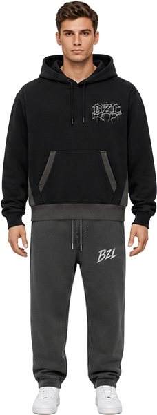 Model wearing Black hoodie — BZL Fleeced Full-Zip Boxy Hoodie try-on preview