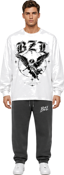 Model wearing White long sleeve — BZL Long Sleeve T-Shirt try-on preview